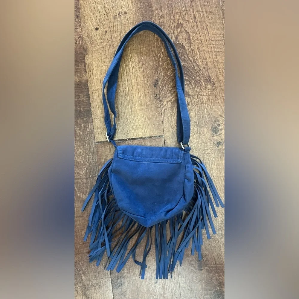 Justice girls faux suede purse with fringe sparkly A initial